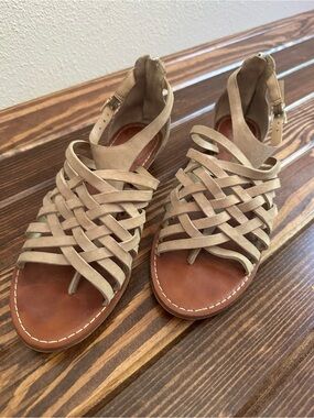 Vince Camuto Beige Woven Ankle-Strap Sandals